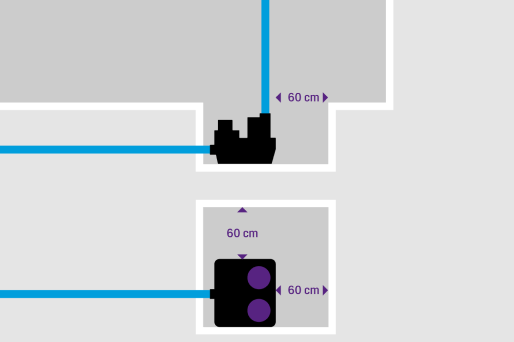 In de pompput moet er een vrije ruimte van minimaal 60 cm breedte of hoogte beschikbaar zijn.