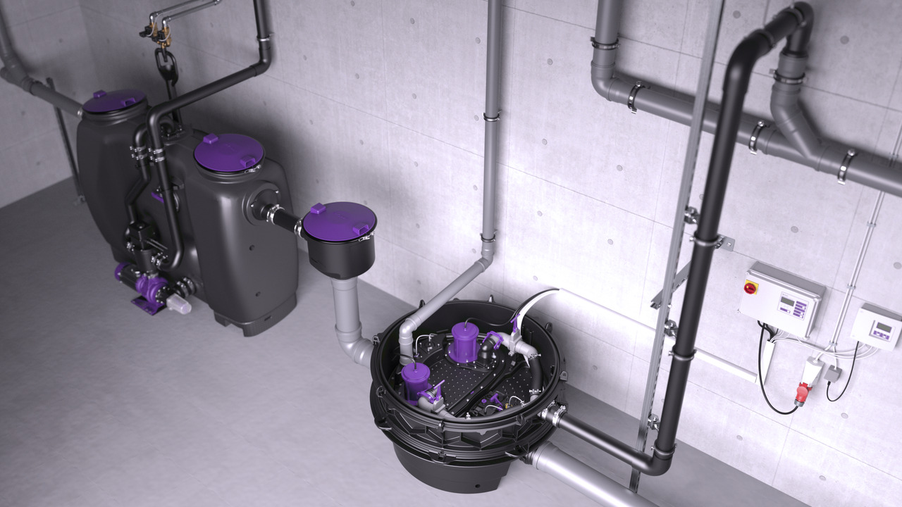 Voorbeeld: Ecolift XL vrijstaand geplaatst achter een vetafscheider Voorbeeld: Ecolift XL vrijstaand geplaatst achter een vetafscheider