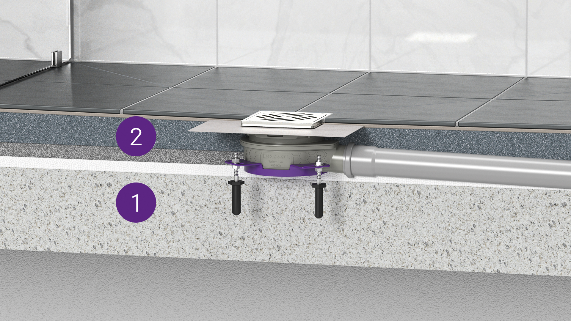 Installatievoorbeeld: badafvoer De Ultravlakke afvoer in een douche