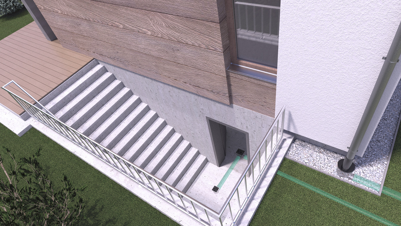 Inbouwvoorbeeld van de regenafvoer van een woning