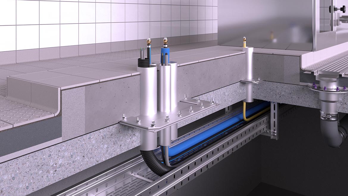 Buisdoorvoeren in een bedrijfskeuken Buisdoorvoeren in een bedrijfskeuken
