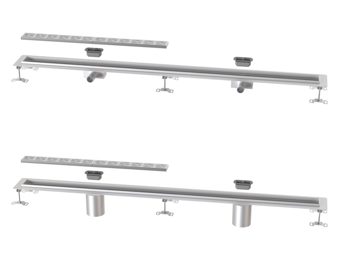 Design-bakgoot Ferrofix met twee verticale of horizontale afvoeren Design-bakgoot Ferrofix met twee verticale of horizontale afvoeren