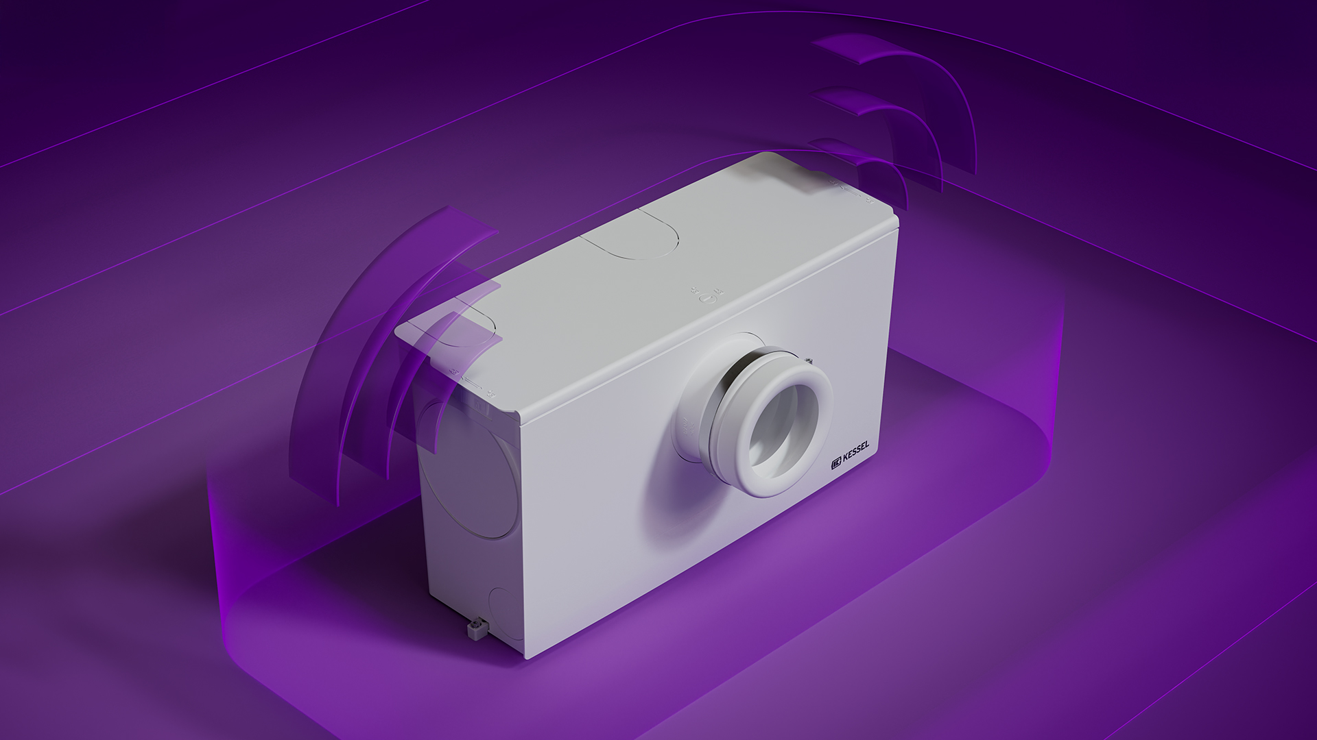 Kleine opvoerinstallatie Minilift L WC-opvoerinstallatie met schematisch weergegeven geluidsgolven.