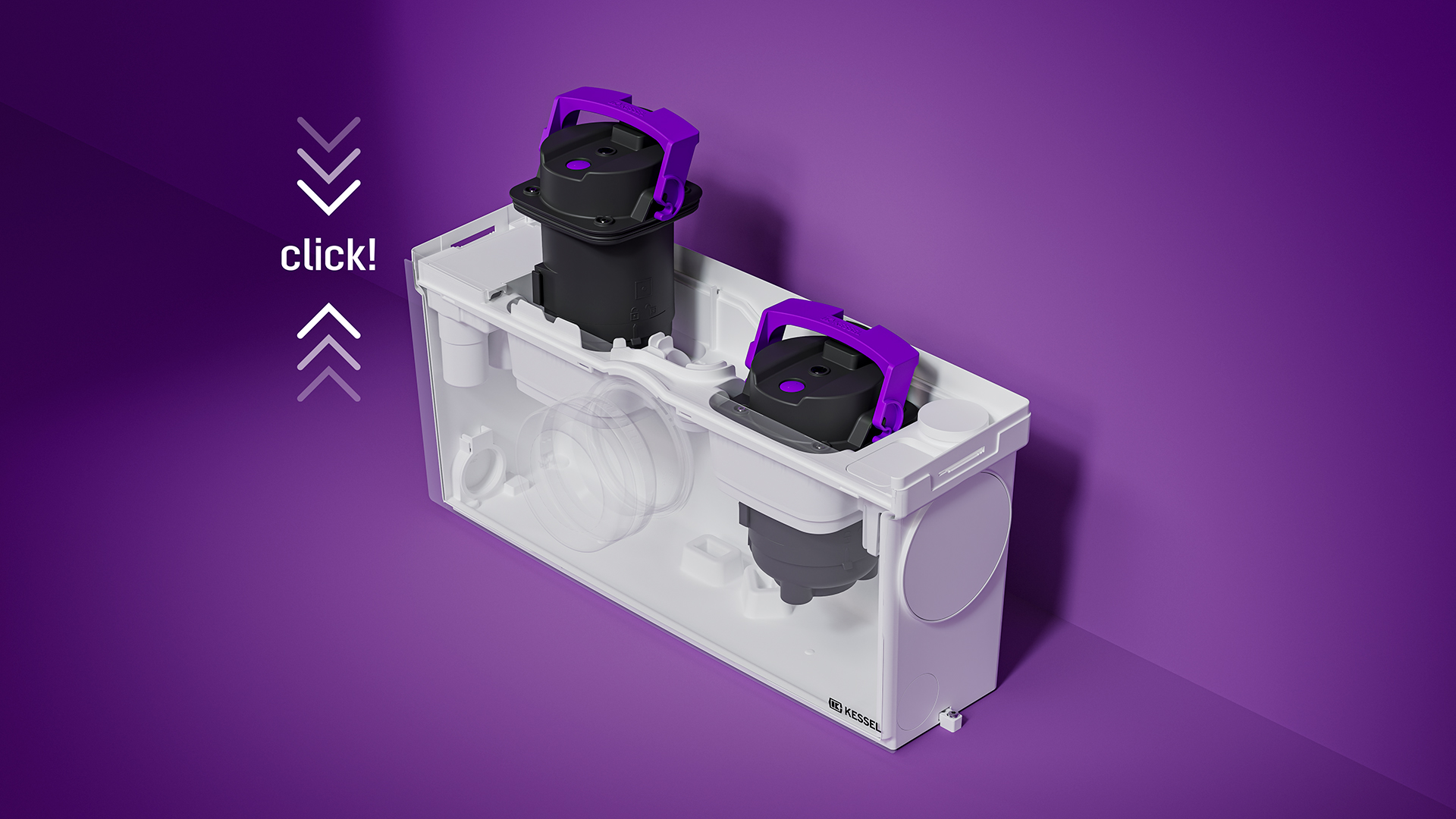 Een pomp wordt in een opvoerinstallatie geplaatst en zonder gereedschap met een klik vergrendeld.