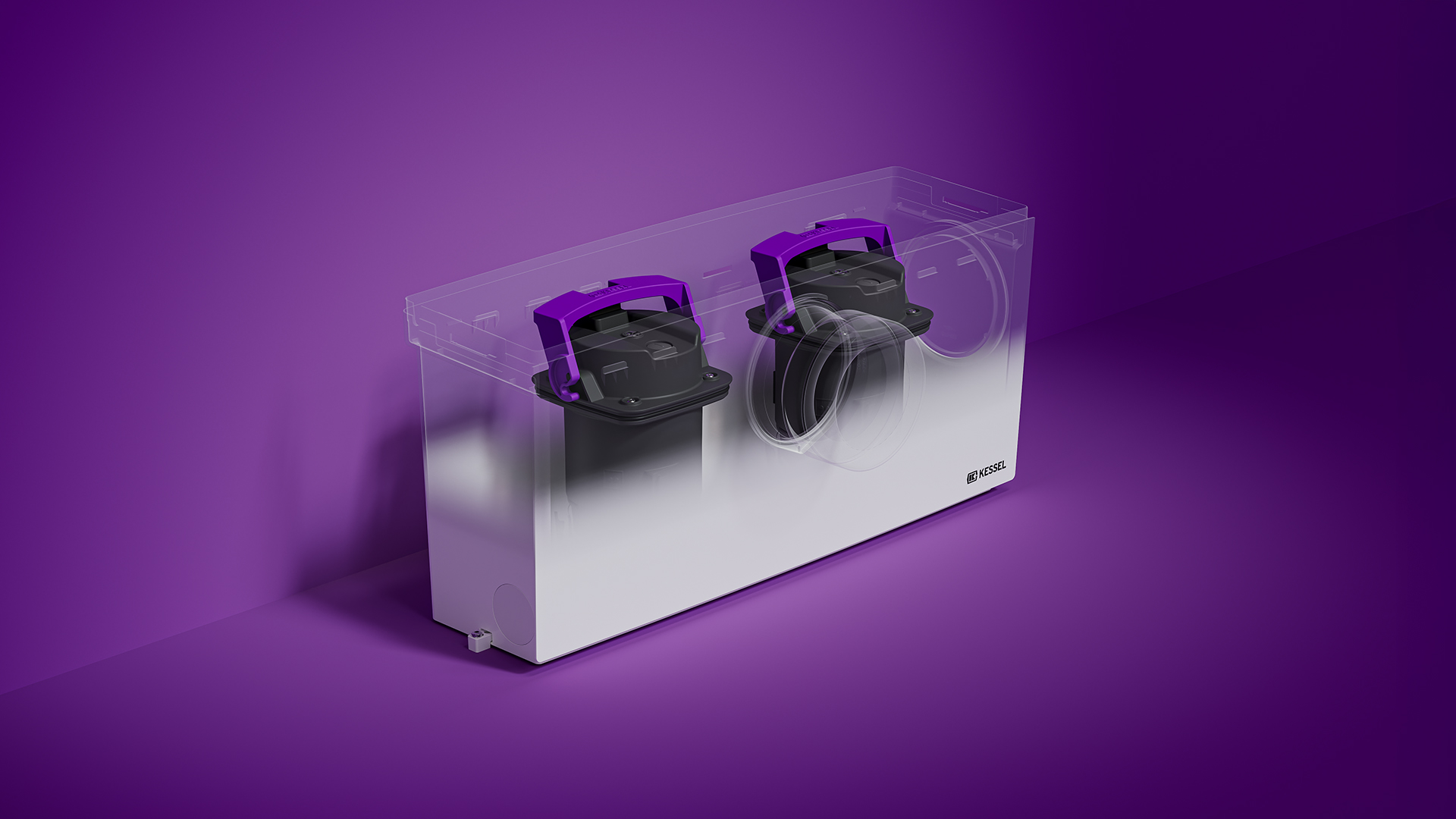 Dubbele zekerheid Kleine opvoerinstallatie met een doorzichtig reservoir en zicht op de twee ingebouwde pompen.