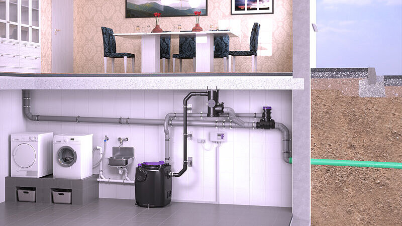 Voorbeeld van de installatie van het be- en ontluchtingsventiel CleverVent in een eengezinswoning. Voorbeeld van de installatie van het Be- en ontluchtingsventiel CleverVent in een eengezinswoning.