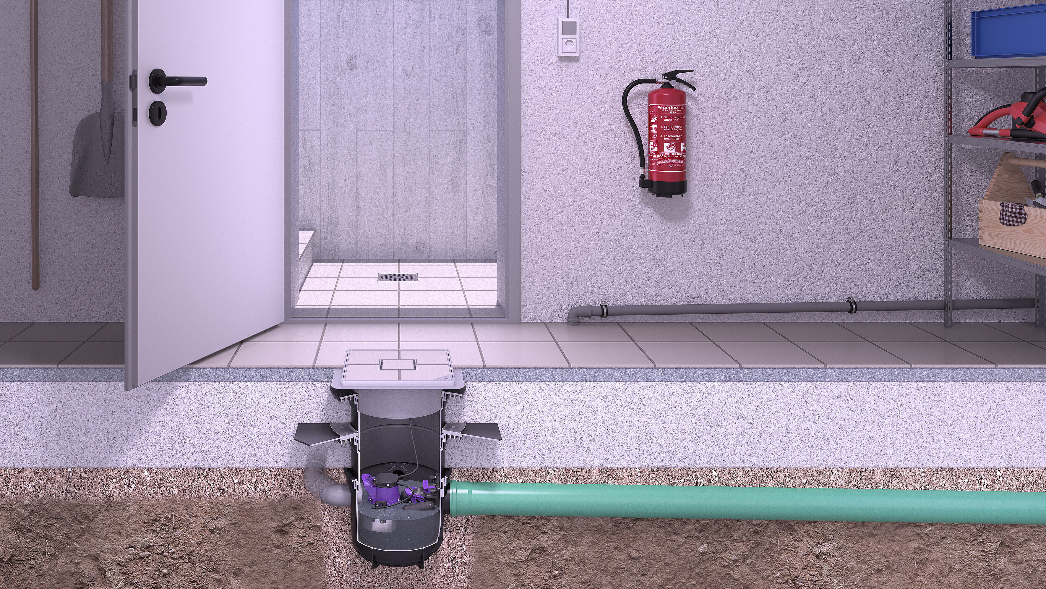 Installatievoorstel voor de kelderafvoer Pumpix S Underfloor in de voorraadkelder Installatievoorstel voor de kelderafvoer Pumpix S Underfloor in de voorraadkelder
