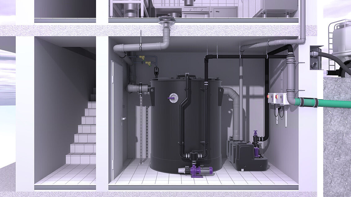 Proposition d'installation du séparateur à graisses EasyClean free round Proposition d'installation du séparateur à graisses EasyClean free round