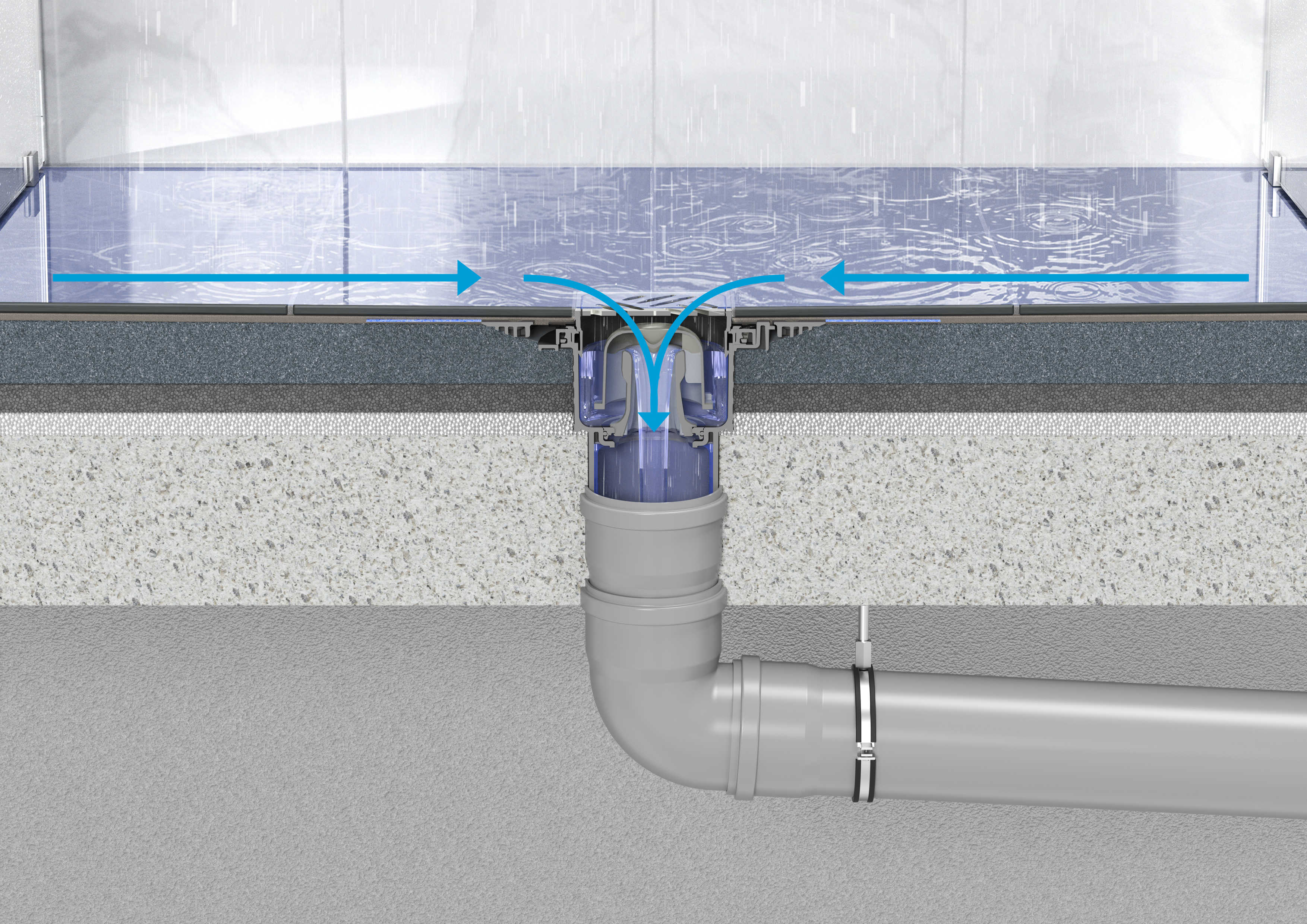 Water veilig afvoeren Water dat in een douche in de afvoer stroomt