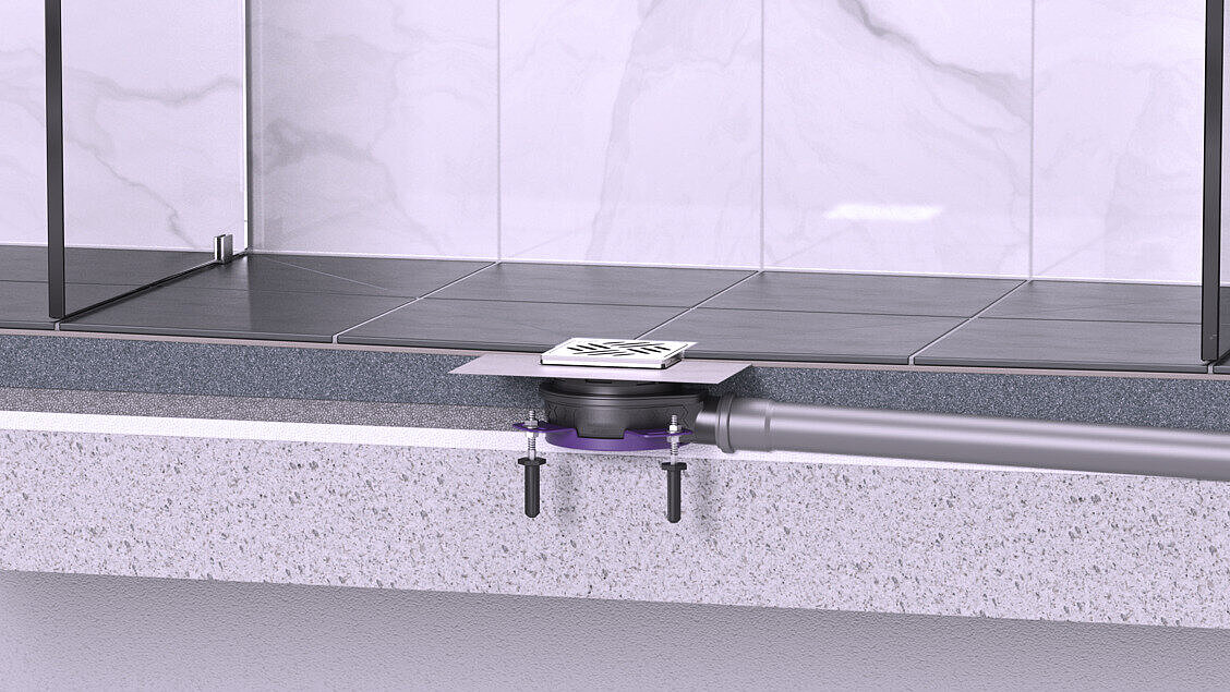 Exemple d'installation d'un siphon de sol « L'ultraplat » dans une douche
