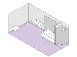 Badkamer in de woning met ligbad zonder douche en met inloopdouche zonder douchewand. Badkamer in de woning met ligbad zonder douche en met inloopdouche zonder douchewand.